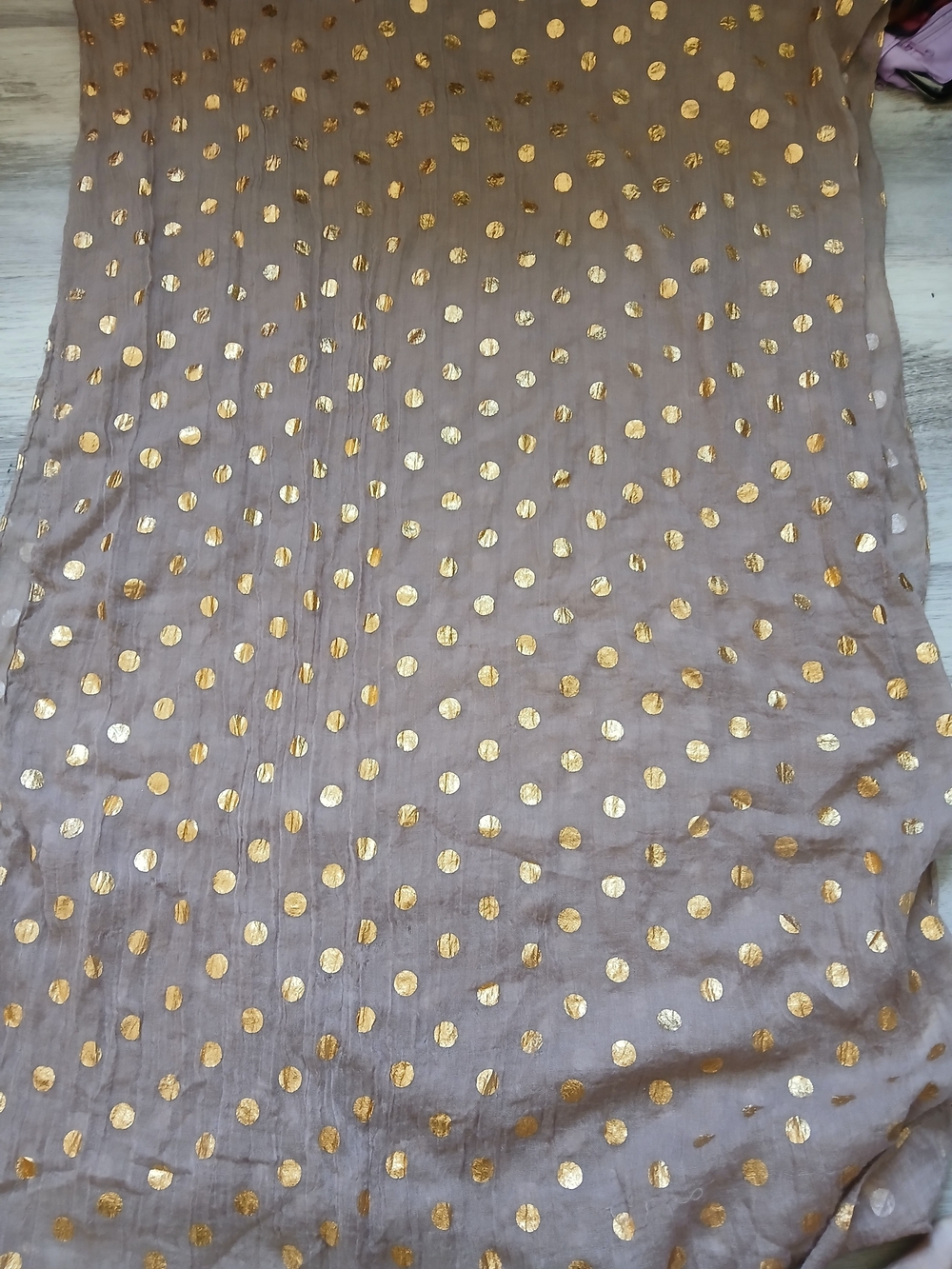 Taupe Scarf with Gold Polka Dots - Women's Wrap 15x70